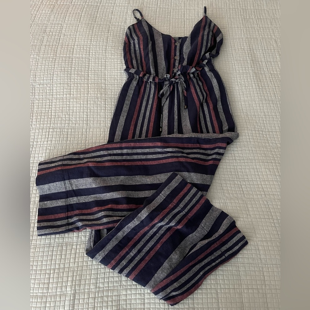 Wide leg High Waist Linen Striped jumpsuit